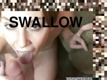 Mariah is swallowing hard cock lucky geeks