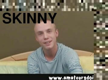 Skinny young cutie with shaved head jerks off
