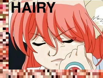 Hairy anime poked from behind