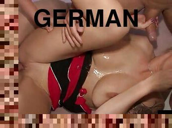 Sexy german milf licking cum in groupsex