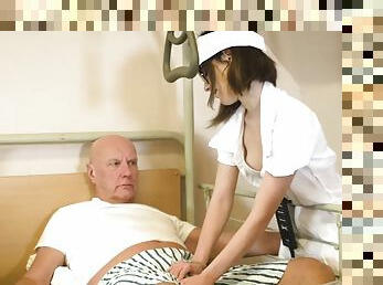 The nurse takes care of the old