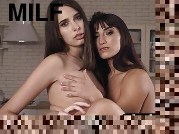 Cute milf model Sophia Loren and hot lesbians Katherine Pierce striptease