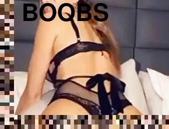 Brunette with big boobs masturbates on webcam