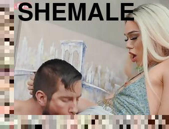 19 year old shemale with small tits gets anal fucked by a son of a bitch