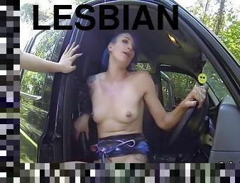 Lesbian ass whipping in a taxi