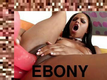 Ebony slut is crazy about dealing her ass with toys