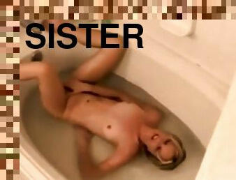 Stepsister cums with water jet in her pussy