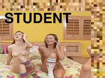 Four Adorable Students Enjoyed Sucking Their Hard Dildos
