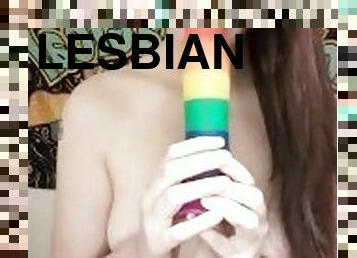 Sticking my rainbow dildo down my throat and fucking myself silly