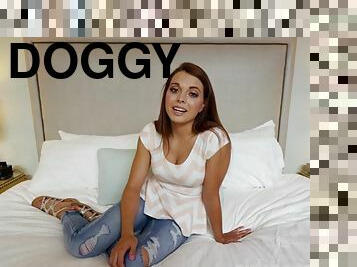 posisi-seks-doggy-style, gambarvideo-porno-secara-eksplisit-dan-intens, sudut-pandang, dicukur, berambut-cokelat