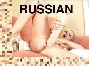 Petite blonde Russian teen brutal dildo pussy pounding