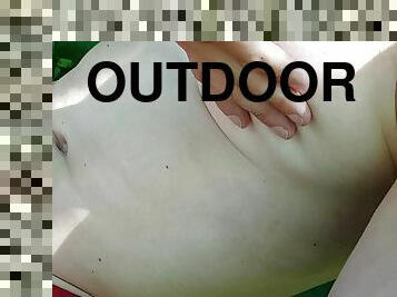 Young horny guy jerks his thick hard cock outdoors