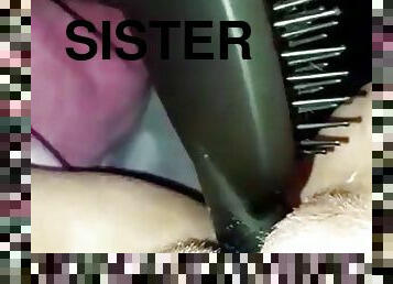 HornyHannah taking her stepsister Hairbrush deep inside