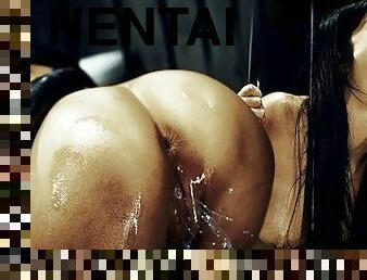 asiático, teta-grande, grande, monstro, chupanços, tiro-ao-alvo, japonesa, penetração-de-braço, hentai, dildo