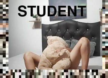 horny student masturbates with her teddy bear