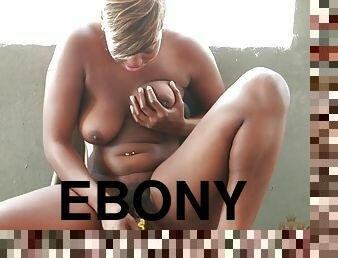 Flirtatious ebony fondles her sweet and moist jelly roll