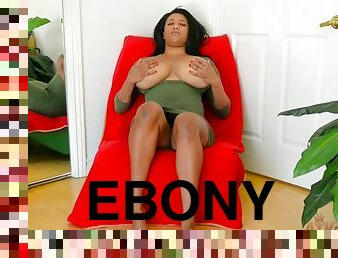 Massive melons ebony milf rubs her wet meat hole