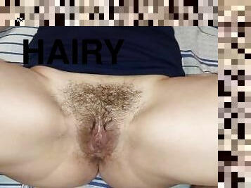 Fucking a girlfriend with a hairy pussy and cum inside