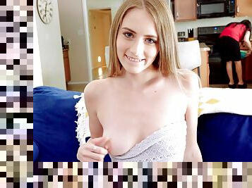 Appealing teen babe fucks with her mom around the house