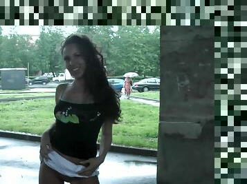 Fit chick flashing and pissing in public