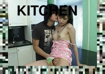 Hot sex in the kitchen with a teen couple