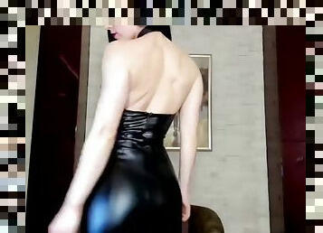 Black leather dress and hard nipples