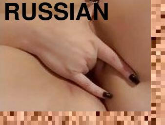 Tatted Russian model masturbating