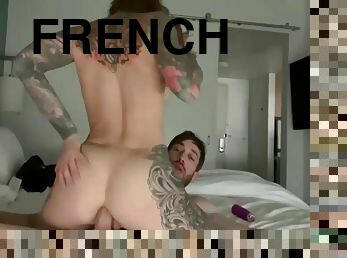 French inked teen rides big dick