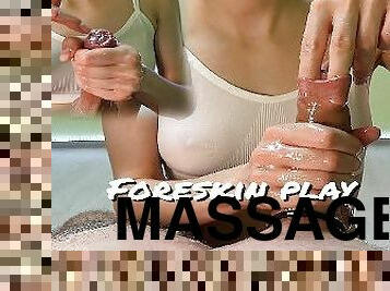 favorite handjob with oil and foreskin play from a fitness model