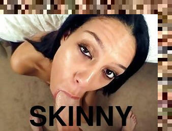 Skinny Ebony Amber Skyy POV Deep Suck White Dick