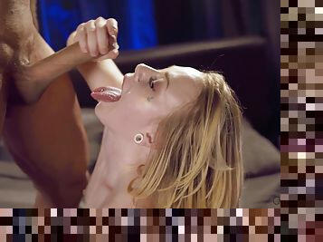 Passionate blonde MILF swallows cum after addictive fuck action