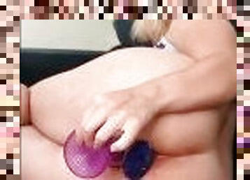 teen put dildo with HUGE anal plug real orgasm, amateur