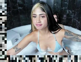 Watching these two beautiful lesbians taking bath on webcam