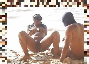 Ebony Doggystyle At The Beach Fully