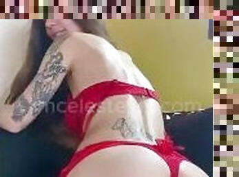 Teen Tatted Student Twerking in Red Lingerie