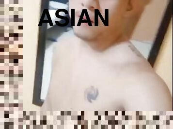 asiatique, masturbation, amateur, ejaculation-sur-le-corps, ados, gay, secousses, solo, hôtel, tatouage