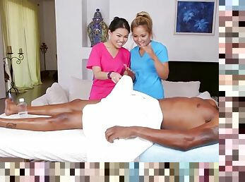 Interracial threesome with two horny asians who love a bbc