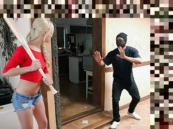 Thin blonde ends up getting fucked by the horny robber