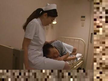 Japanese nurse treats man with extra sloppy BJ