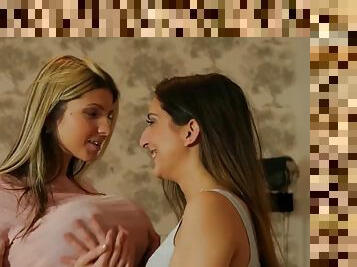 Petite blonde Gina Gerson invited her hot Latina teen friend Jimena Lago for a threesome at my house