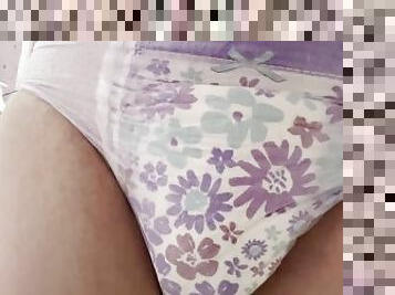 Trans ABDL girl pees in her diaper full bladder and plays in her mess
