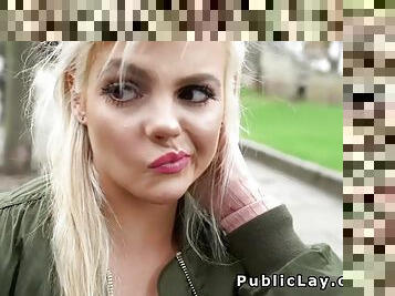 British hottie bangs for money in public