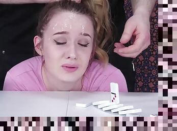 Face fucking dominoes, with face slapping and ass eating