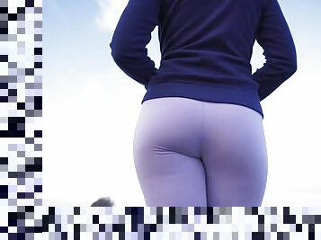 Teen tourist walking outdoors in tight leggings with ass fetish 4K