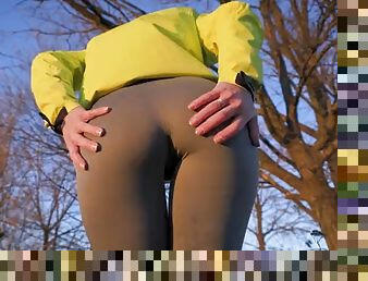 Naughty tourist shows off her toned ass in tight leggings outdoors 4K
