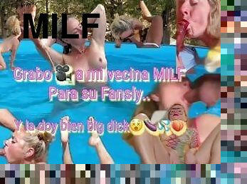 Un rato en la piscina se convierte en una película porno , Barbie MILF 44, disfrutando  Big Dick