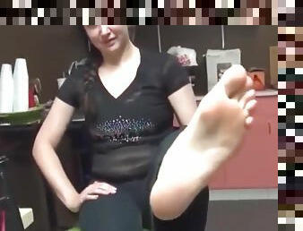 Brunette Girl Takes Off Her Socks To Show These Pretty Feet