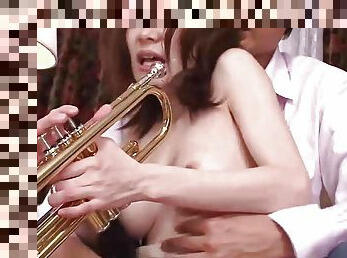 Rail thin Japanese woman chooses trumpet over sex or does she