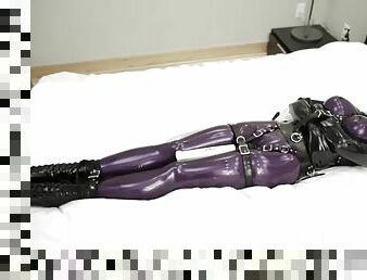 Bondage orgasm totally encased in latex