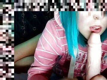 Juicy blowjob from blue haired girl homemade - amateur Lalli_Puff